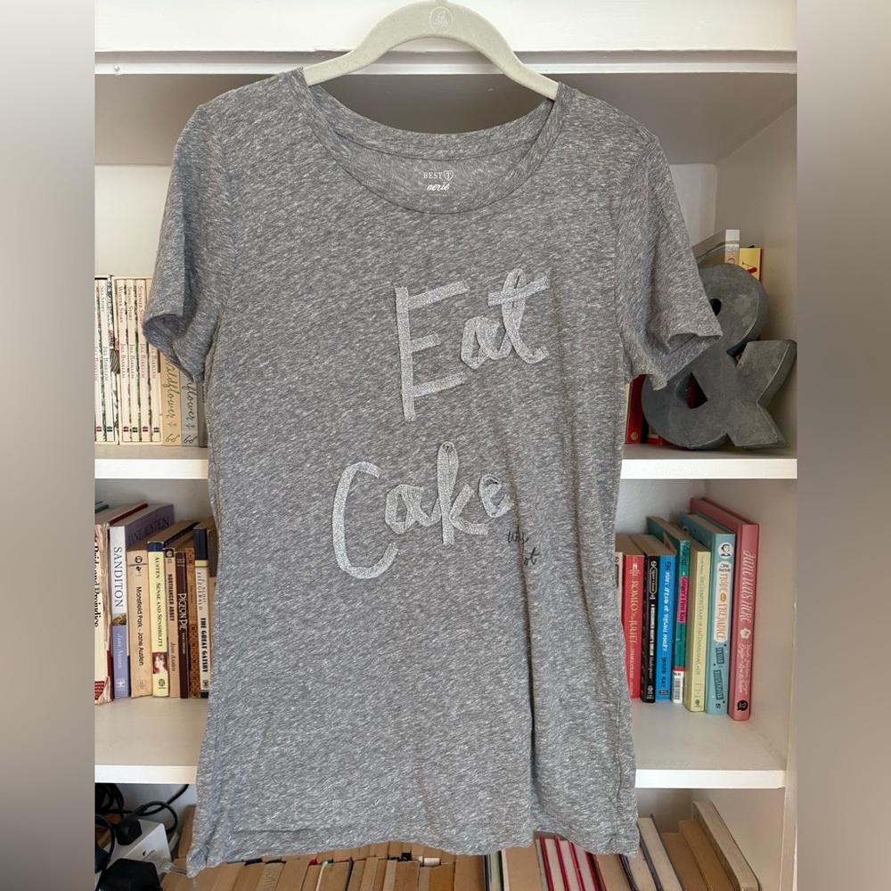 Aerie Heather Grey Eat Cake Why Not Tee Shirt